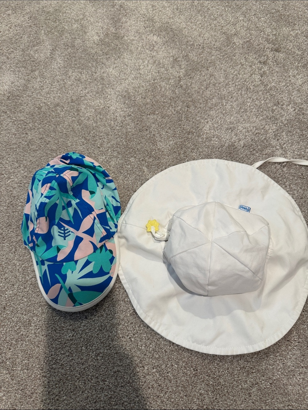 Baby Sun Hat and Swim Cap Set - White Sun Hat & Blue Tropical Swim Cap